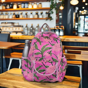 Sac à dos en coton matelassé imprimé floral bohème léger et fait main, sac d'école, sac de voyage, fermeture éclair - Product Image 3