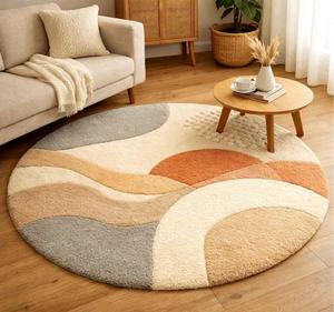 Modern <b>Abstract</b> Landscape Wool Medium Pile Cotton <b>Canvas</b> Backing Area Rug Hand Tufted Anti-Slip Terracotta Grey Cream Living - Product Image 1