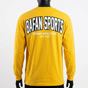 Camiseta de Manga Larga de Algodón Premium de 220 GSM, Amarilla, con Logotipo de Goma, Personalizable - Product Image 2