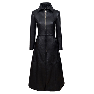 Abrigo Largo de Cuero Genuino Napa para Mujer, Estilo Vampiro, Marca Privada, Personalizable - Product Image 1