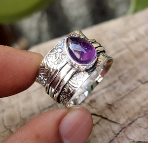 Wholesale Natural Amethyst <b>Spinner</b> <b>Ring</b> 925 Sterling <b>Silver</b> Handmade Purple Gemstone Meditation Fidget <b>Ring</b> Unisex Wedding Party - Product Image 1