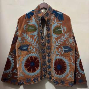 Floral Embroidered Cotton <b>Velvet</b> Autumn/Winter Festival <b>Jacket</b> <b>Women</b> Handmade Traditional Suzani Boho Short Reversible Fashion - Product Image 1
