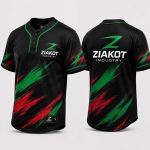 Venta al Por Mayor Directa de Camisetas de Softbol Ziakot Personalizadas en Negro, Verde y Rojo con Dos Botones, Unisex - Product Image 1