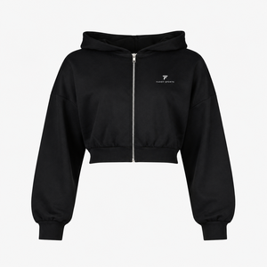 Custom Logo Women's Full <b>Zip</b> <b>Up</b> <b>Cropped</b> Hoodie Casual Long Sleeve Slim Fit Hooded Sweatshirt Plain Fleece Streetwear Gym Top - Product Image 1