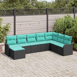 Black Poly Rattan Garden <b>Sofa</b> <b>Set</b> 8 Piece Outdoor Furniture With High Density Foam Cushions Waterproof Contemporary Design - Product Image 1
