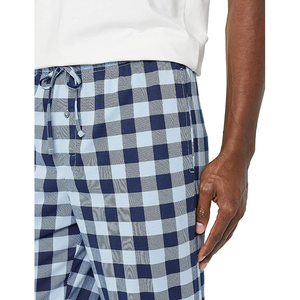 Pantalon de pyjama en coton à carreaux bleus tendance, taille élastique avec cordon de serrage, coupe décontractée ample, idéal pour l'été avec poches - Product Image 5