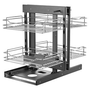 Organizzatore per Armadio da Cucina a 2 Livelli e 4 Ripiani, Apertura 15'' L, Cesto Estraibile per Angolo Cieco in Acciaio al Carbonio Cromato - Product Image 1