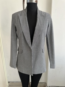 Blazer Formal de Negocios para Mujer, Corte Entallado, Tejido de Pana a Cuadros Blanco y Negro, Manga Larga, Estilo Casual Elegante para Oficina - Product Image 5