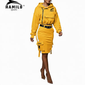 Ensemble de jupes personnalisées pour femmes, crop top à capuche avec impression de logo décontractée, ensemble de jupes et crop top à capuche pour l'hiver - Product Image 6