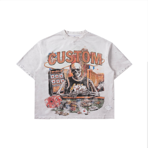 T-shirt surdimensionné à manches courtes pour homme, imprimé crâne casino, style streetwear, en coton, col rond, coupe jersey - Product Image 1