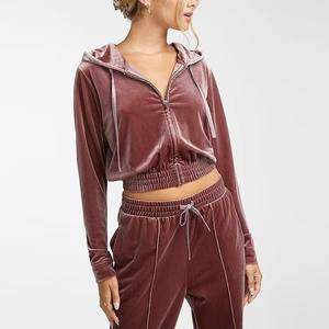 Dernier design, vente en gros, survêtement de sport en velours uni 2 pièces pour femme, idéal pour l'hiver - Product Image 6
