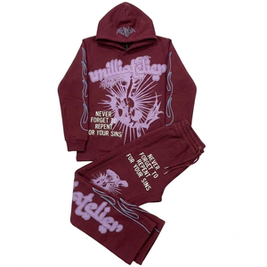Ensemble sweat à capuche et pantalon de survêtement en coton personnalisé, coupe oversize, imprimé graphique streetwear, tenue de jogging épaisse pour hommes et femmes - Product Image 5