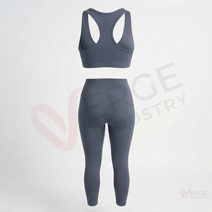 Conjunto Deportivo de Dos Piezas para Mujer, Color Azul Marino, Top Deportivo con Frente Cruzado, Leggings de Cintura Alta, Sin Costuras, para Yoga - Product Image 2