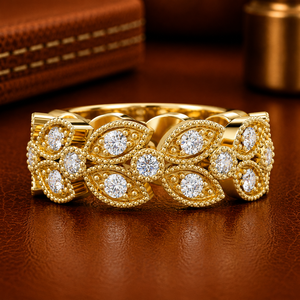 Anillo de Eternidad con Diamantes Cultivados en Laboratorio, Corte Redondo, Forma Marquise, Oro Puro de 14K, Anillo de Joyería para Aniversario de Bodas, Diseño Milgrain, Superventas - Product Image 1