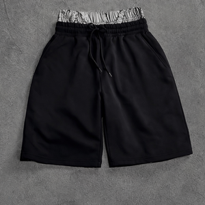 Men s Black Solid Color Cotton Bermuda Shorts Mid Waist Drawstring Casual Style with Pockets Breathable Fabric - Product Image 2