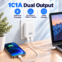 65W GaN Ultra Slim PD Schnellladegerät 1C Typ-C Netzteil Adapter Faltbarer US-Stecker für Handy Laptop