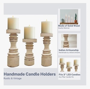 ชุดเชิงเทียนไม้สีขาวทรงกระบอกสำหรับตกแต่งบ้าน3ชิ้นทนทาน - Product Image 4