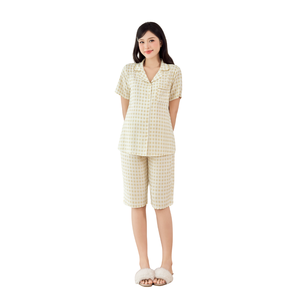 Ensemble short de maternité rayé en lin B2 MUM B900 100% Lin Non extensible Respirant Anti-transpiration Taille élastique ajustable Gauche - Product Image 1