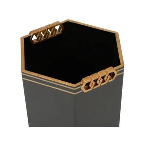 Poubelle de luxe noire et or avec poignées géométriques, corbeille décorative pour la maison, le bureau, le hall ou l'hôtel, fabriquée en Inde - Product Image 4