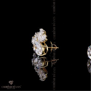 Lab Grown Diamond 10/14/18kt Gold Solitaire Stud Earrings Oval Marquise Pear Cuts IGI Certified VVS Clarity 4.045ct Trendy - Product Image 2