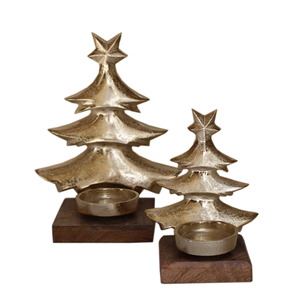 Handmade Aluminum Christmas <b>Tree</b> <b>Ornament</b> Medium Size Rustic Style Star Top Candle Holder Wooden Base Tabletop Decor Living Room - Product Image 6