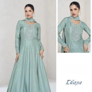 Hermoso arte seda bordado Anarkali traje para mujer estilo largo boda invitado ropa tradicional Georgette Material - Product Image 6