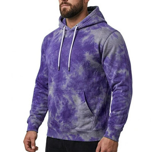 Sweat à capuche décontracté en molleton bouclette coupe classique, motif violet-gris, pour homme, 400 g/m², épais, délavé à l'acide, style vintage, idéal pour l'automne - Product Image 1