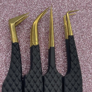Pinzas para Pestañas Coloridas con Mango Negro y Punta Dorada, 5 Piezas, Herramientas de Maquillaje para Extensión de Pestañas, Pinzas para Extensión de Pestañas con Logotipo Personalizado - Product Image 5
