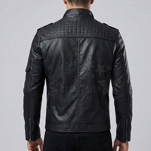Men's Winter Motorbike <b>Racing</b> <b>Jacket</b> Genuine Cow Skin Leather Zipper Front Breathable Eco-Friendly Customizable Design - Product Image 4