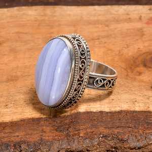 Anillo de ágata azul en forma ovalada, estilo vintage, plata de ley 925, joyería hecha a mano, regalo para ella. - Product Image 2