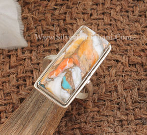 Anillo Rectangular de Plata de Ley 925 con Cobre Natural de Ostra y Amatista, Joyería Clásica Geométrica con Gema para Fiesta de Mujer - Product Image 4