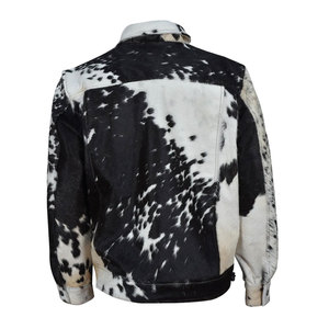High-End Genuine Leather Cowhide Fur <b>Trucker</b> Style <b>Men's</b> <b>Jacket</b> Dark Brown White Spotted Eco-Friendly Windproof for <b>men</b> - Product Image 2