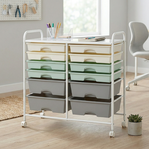 Chariot de rangement multifonctionnel en métal à 12 tiroirs avec étagère, fabriqué à Taïwan, pour cuisine, salon, bureau à domicile - Product Image 1