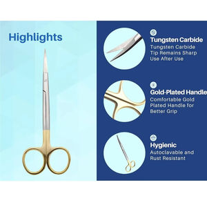 Ciseaux chirurgicaux courbés manuels, manche doré, acier inoxydable, pour dissection médicale et dentaire, modèle GS-DF-0010, garantie 3 ans - Product Image 3