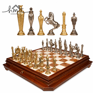 Luxury Copper Silver Brass Roman Greek <b>Chess</b> <b>Set</b> with Black White Marble Square <b>Board</b> Handmade Decorative Strategy Pieces - Product Image 5