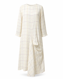 Vestido Midi de Algodón Willow Grace, Vestido a Cuadros Color Marfil - Product Image 4