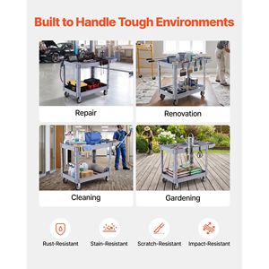 Chariot utilitaire robuste, capacité de 550 lb, chariot de service à 2 niveaux avec roues pivotantes à 360° et 2 freins - Product Image 5