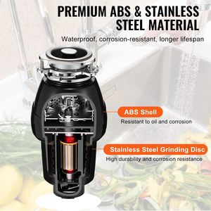 Dissipatore di Rifiuti Alimentari a Alimentazione Continua da 1/2 HP, 3450 RPM, Sistema di Riduzione del Rumore con Montaggio a 3 Bulloni per Triturazione Efficiente - Product Image 6