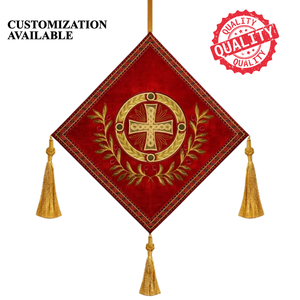 Vestimenta Litúrgica Ortodoxa Bordada en Rojo y Dorado para Sacerdotes, Protector de Rodilla, Diseño Personalizable, Logotipo Personalizado, Unisex, Servicio OEM - Product Image 1