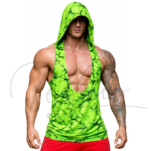 Camisetas sin mangas con capucha para hombre, de poliéster/algodón, cuello redondo, ecológicas, ajustadas, informales, transpirables, para gimnasio, fitness, verano. - Product Image 1