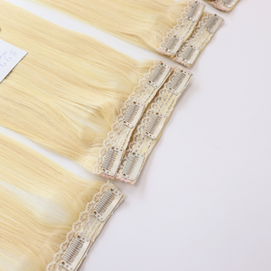 Extensiones de cabello humano con clip de rubio claro estirado doble al por mayor Extensiones de cabello humano sedoso con clip recto 100 cabello humano - Product Image 1