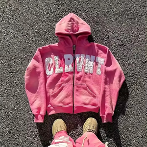 Nouveau pull molletonné épais pour homme 100 % coton, personnalisé avec logo brodé, à capuche, demi-zip, épaules tombantes, écologique, pour l'hiver - Product Image 2