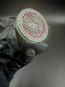 925 <b>Silver</b> Pink Sapphire and Moissanite Iced Out Luxury Pave Statement Hip Hop Band Cocktail <b>Ring</b> Round Cut Diamond <b>Ring</b> for <b>Men</b> - Product Image 2