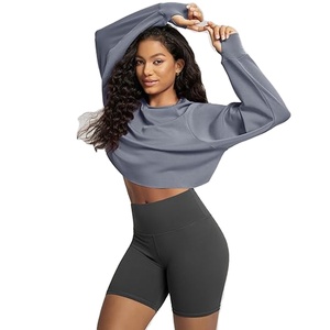 Top Corto Informal para Mujer, 100% Algodón, Tejido de Felpa, Manga Larga, Cuello Redondo, Colores Sólidos, Moda Otoñal - Product Image 1