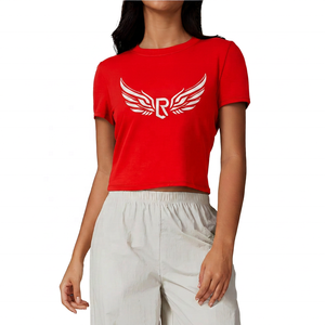 Camiseta de Yoga para Mujer, Cuello Redondo, Color Sólido, Manga Corta, Transpirable, de Algodón y Spandex, Holgada, de Secado Rápido, Ecológica, con Logotipo Frontal - Product Image 6