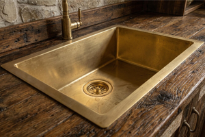 Grifo de cocina OEM hecho a mano, moderno, de latón dorado cepillado 304/201, de doble orificio, rectangular, para fregadero comercial de doble cubeta - Product Image 6