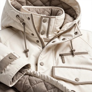 <b>Men's</b> Beige Hooded Puffer <b>Jacket</b> Thick Polyester Winter Casual Windproof Stand Collar Regular Fit Loose Style - Product Image 6