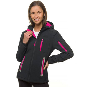 Veste en polaire à capuche noire pour femme avec doublure contrastée rose, coupe-vent, fermeture éclair intégrale, vêtement d'automne, coupe classique, matière polyester - Product Image 4