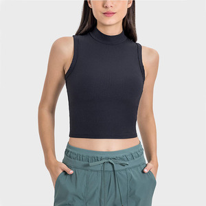 Top Corto de Punto Acanalado con Cuello Alto para Mujer, Sin Mangas, Ajustado, Transpirable, Informal, de Color Sólido, de Secado Rápido, para Fitness y Yoga - Product Image 3