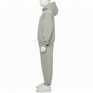 Streetwear Regular Fit Hooded Solid Plus Size <b>Men's</b> 100% Cotton Breathable Sportswear Tracksuit Set with Baggy Joggers - Product Image 4